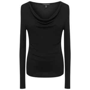 Eileen Fisher 100% Tencel Black Cowl Neck Long Sleeve Lightweight Knit Top Sz S